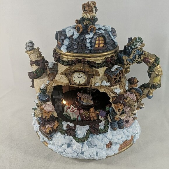 Boyd's Bears Silent Night Musical Light Teapot Figure Christmas Music Box Rotate - Picture 4 of 16